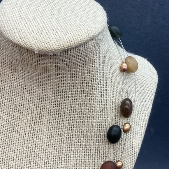 Triple Strand Illusion Necklace 16 In Silver Multicolored Red Envelope Gift Box - Picture 15 of 15